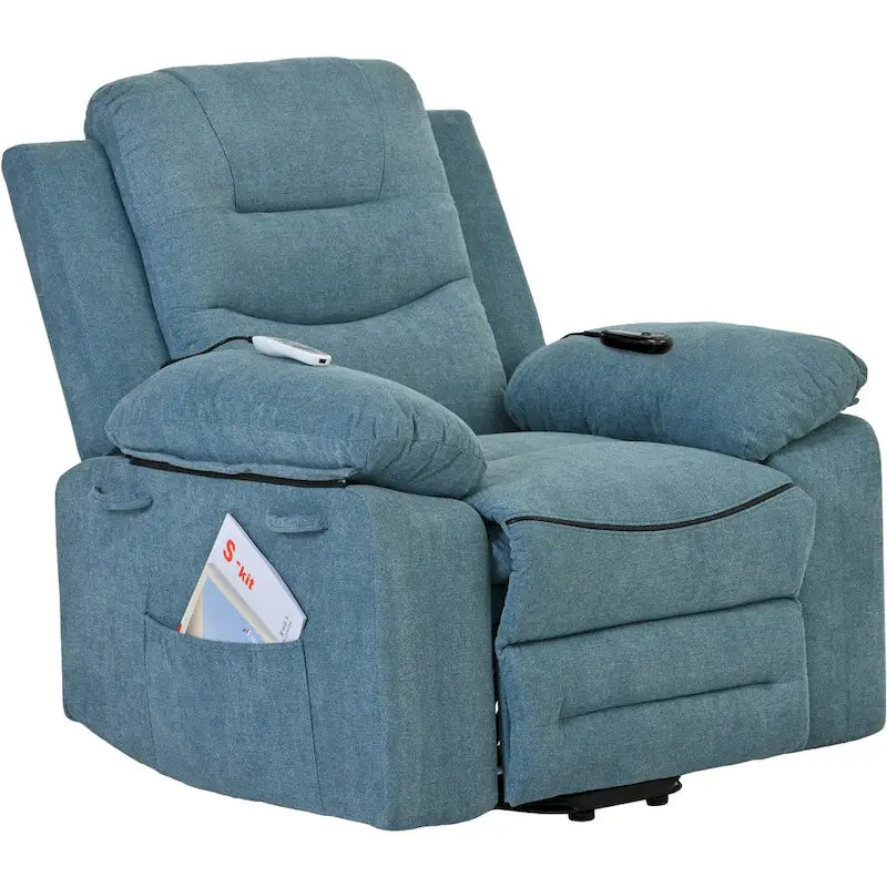 Fauteuil de massage inclinable pour seniors - Remontée assistée, massage réglable, fonctions chauffantes, inclinaison infinie et poche latérale