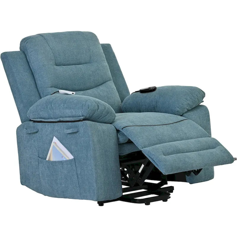Fauteuil de massage inclinable pour seniors - Remontée assistée, massage réglable, fonctions chauffantes, inclinaison infinie et poche latérale