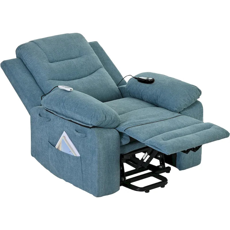 Fauteuil de massage inclinable pour seniors - Remontée assistée, massage réglable, fonctions chauffantes, inclinaison infinie et poche latérale