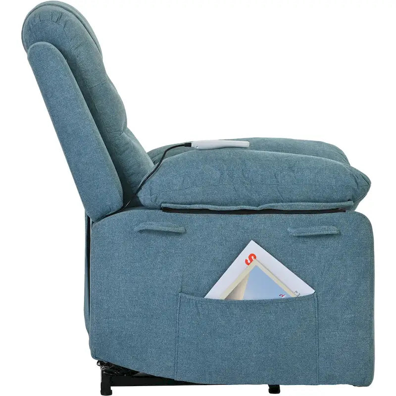 Fauteuil de massage inclinable pour seniors - Remontée assistée, massage réglable, fonctions chauffantes, inclinaison infinie et poche latérale