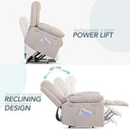Fauteuil de massage inclinable pour seniors - Remontée assistée, massage réglable, fonctions chauffantes, inclinaison infinie et poche latérale