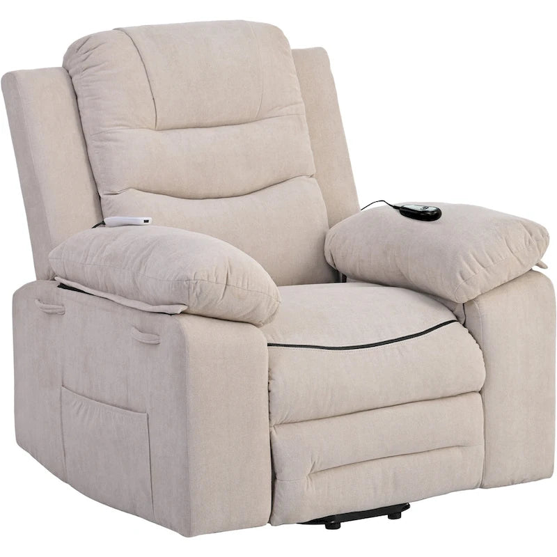 Fauteuil de massage inclinable pour seniors - Remontée assistée, massage réglable, fonctions chauffantes, inclinaison infinie et poche latérale