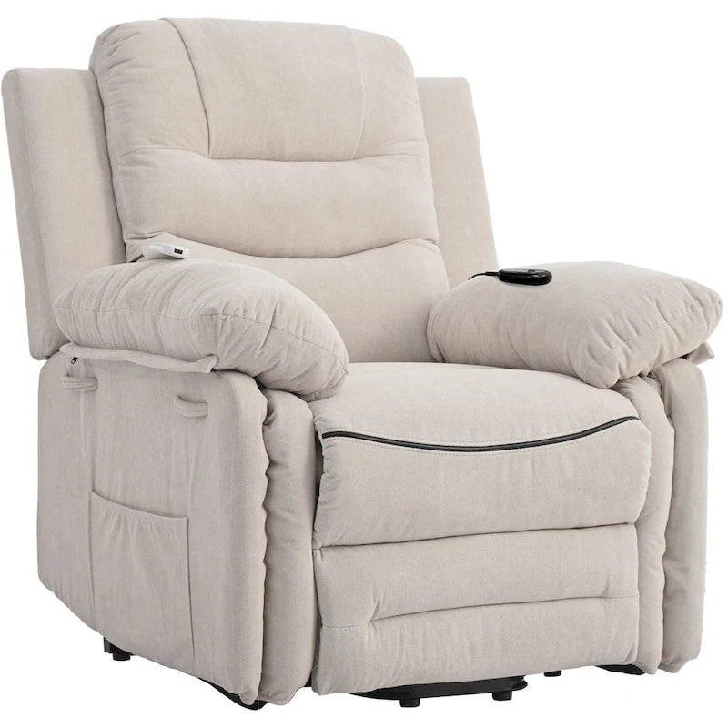 Fauteuil de massage inclinable pour seniors - Remontée assistée, massage réglable, fonctions chauffantes, inclinaison infinie et poche latérale