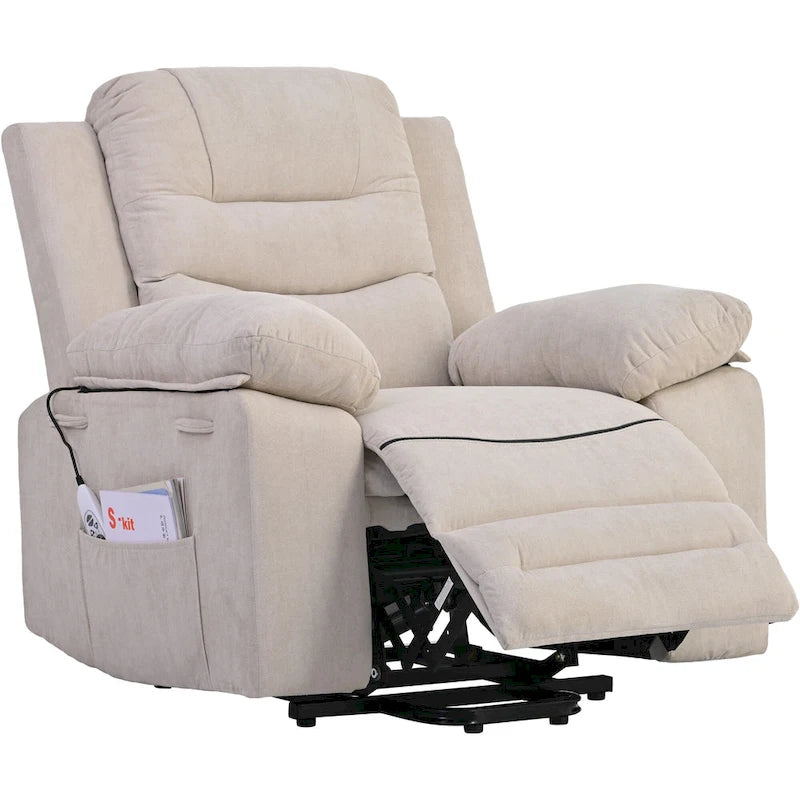 Fauteuil de massage inclinable pour seniors - Remontée assistée, massage réglable, fonctions chauffantes, inclinaison infinie et poche latérale