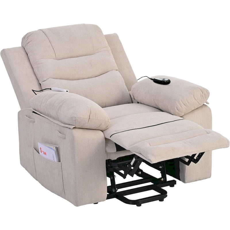 Fauteuil de massage inclinable pour seniors - Remontée assistée, massage réglable, fonctions chauffantes, inclinaison infinie et poche latérale