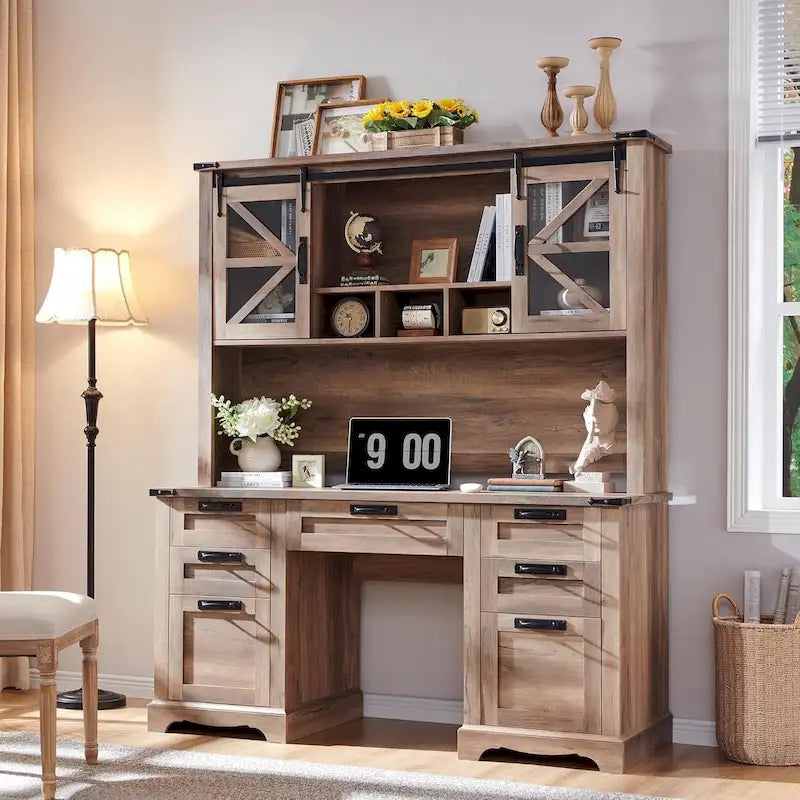 Bureau de ferme, bureau de direction en bois avec station de recharge