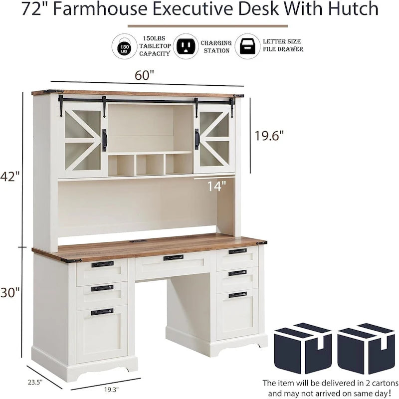 Bureau de ferme, bureau de direction en bois avec station de recharge