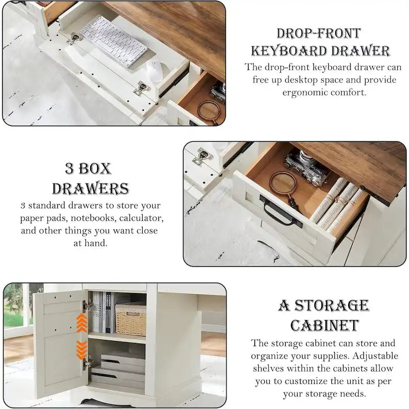 Bureau de ferme, bureau de direction en bois avec station de recharge