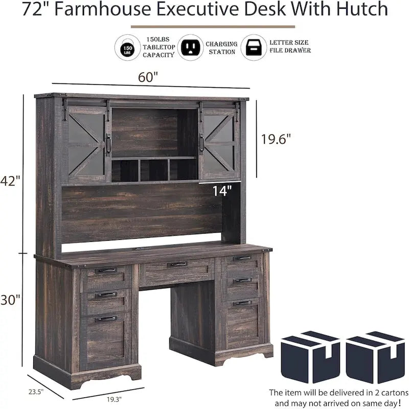Bureau de ferme, bureau de direction en bois avec station de recharge