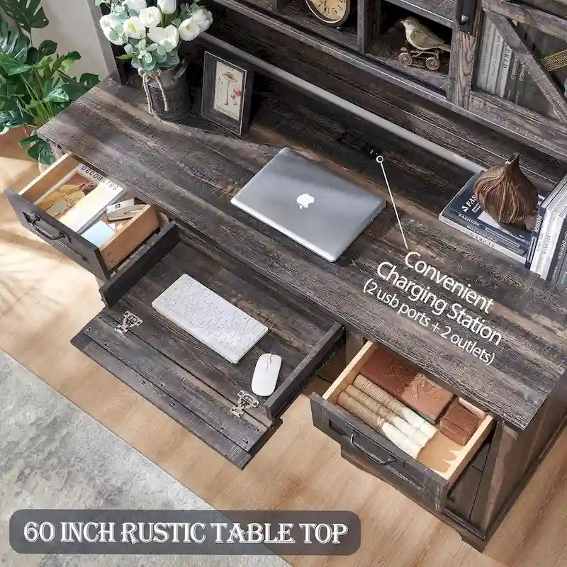 Bureau de ferme, bureau de direction en bois avec station de recharge