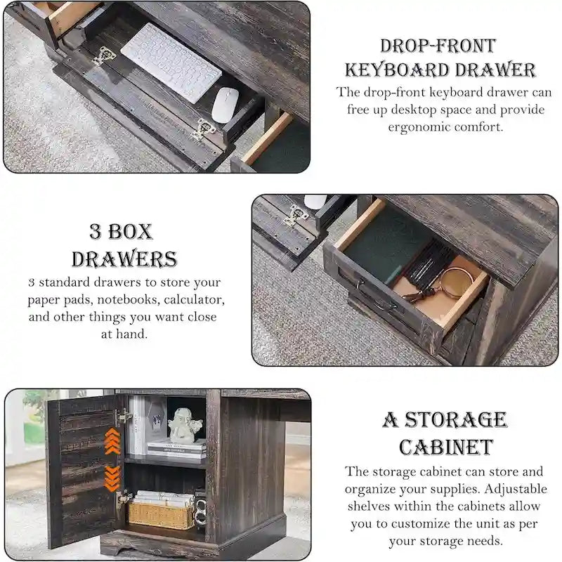 Bureau de ferme, bureau de direction en bois avec station de recharge