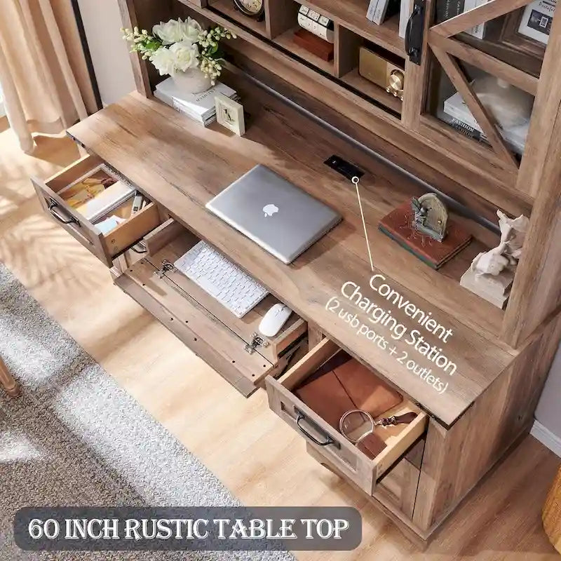 Bureau de ferme, bureau de direction en bois avec station de recharge