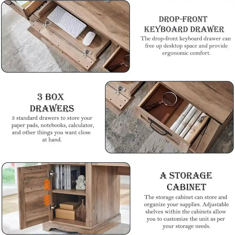 Bureau de ferme, bureau de direction en bois avec station de recharge