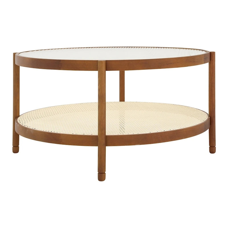 Ensemble table basse de ferme moderne, tables gigognes rondes en bois et tables d'appoint.