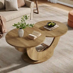 Table basse en bois composite naturel de 45,27 pouces avec base en U, table à thé de ferme à 2 niveaux pour salon