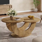 Table basse en bois composite naturel de 45,27 pouces avec base en U, table à thé de ferme à 2 niveaux pour salon