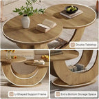 Table basse en bois composite naturel de 45,27 pouces avec base en U, table à thé de ferme à 2 niveaux pour salon