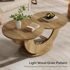 Table basse en bois composite naturel de 45,27 pouces avec base en U, table à thé de ferme à 2 niveaux pour salon