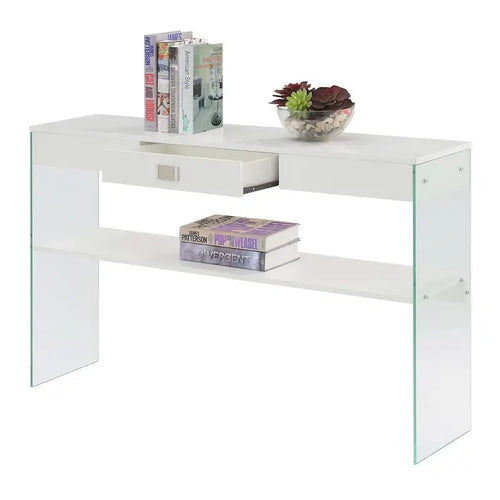 Console de table en verre à 1 tiroir avec étagère
