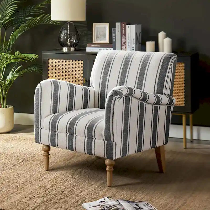 Fauteuil rayé classique et contemporain avec pieds tournés