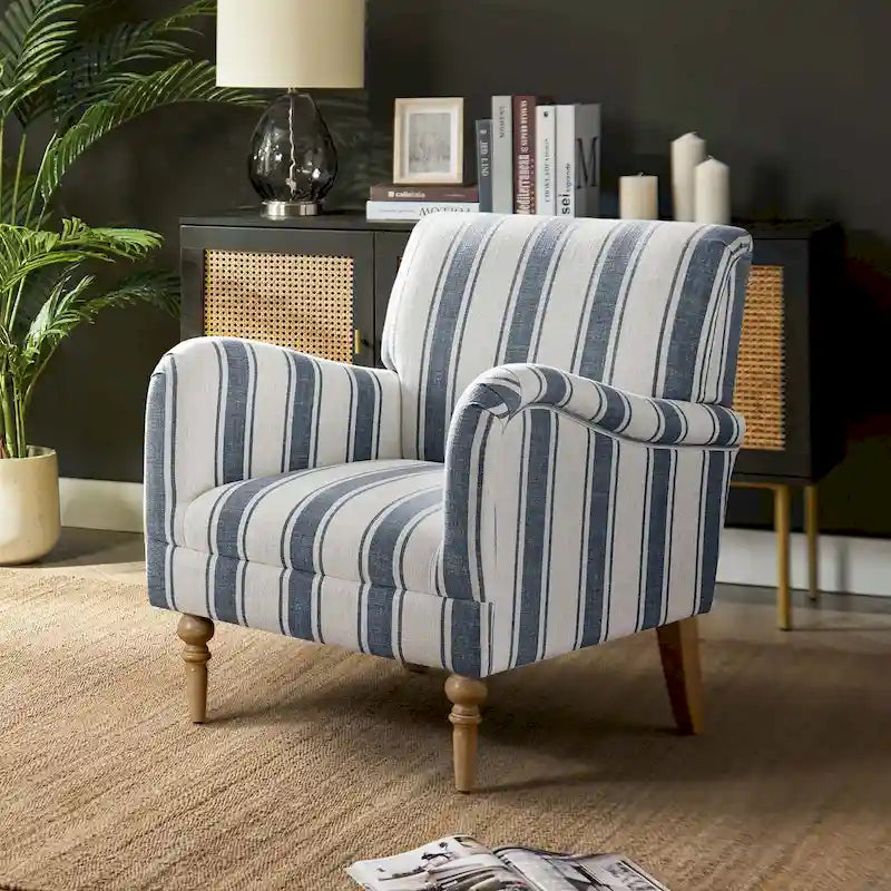 Fauteuil rayé classique et contemporain avec pieds tournés