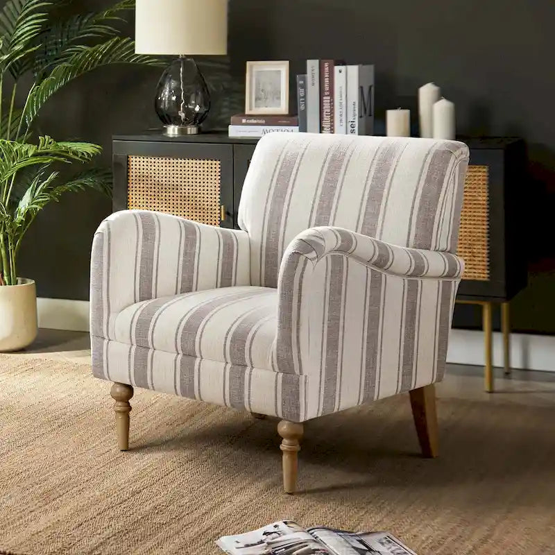 Fauteuil rayé classique et contemporain avec pieds tournés