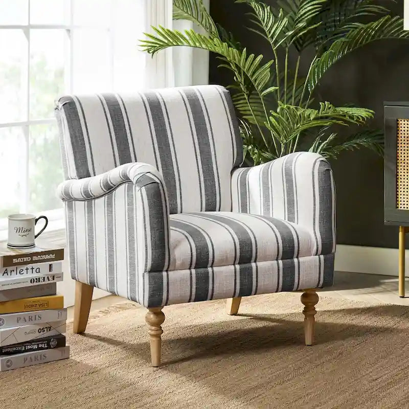 Fauteuil rayé classique et contemporain avec pieds tournés