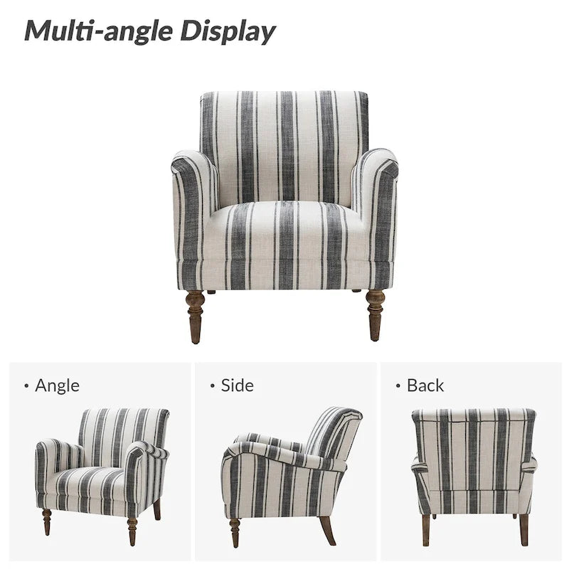 Fauteuil rayé classique et contemporain avec pieds tournés