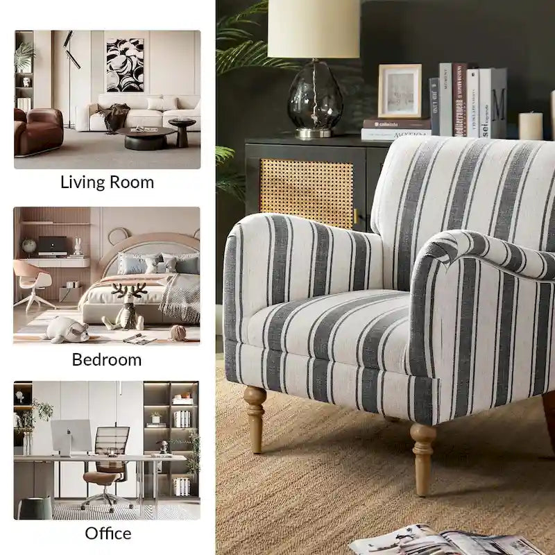 Fauteuil rayé classique et contemporain avec pieds tournés