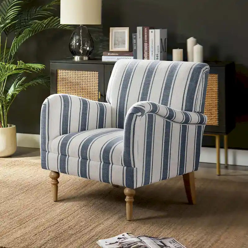 Fauteuil rayé classique et contemporain avec pieds tournés