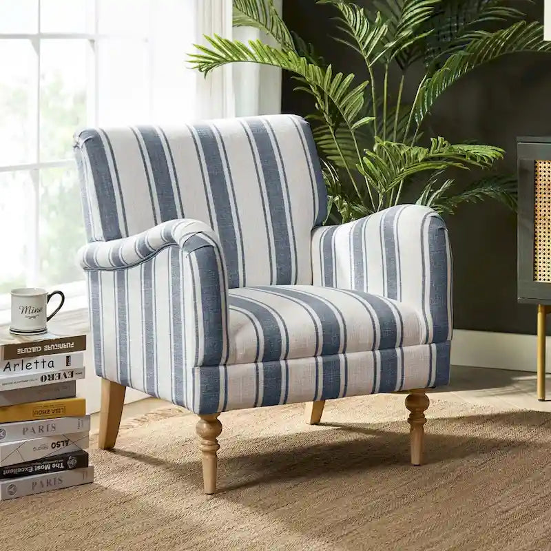 Fauteuil rayé classique et contemporain avec pieds tournés