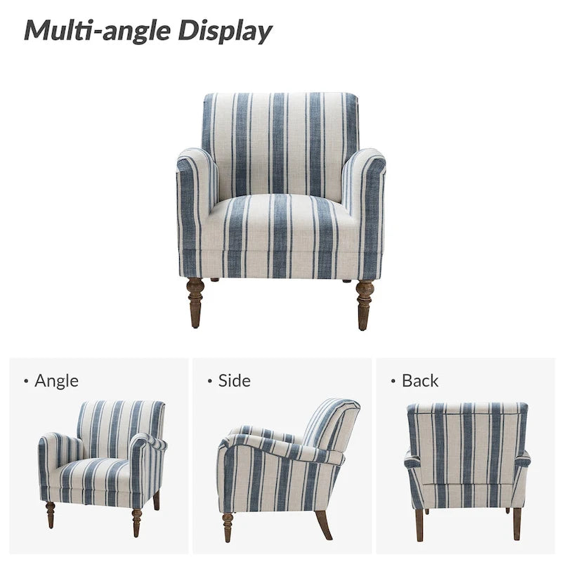 Fauteuil rayé classique et contemporain avec pieds tournés