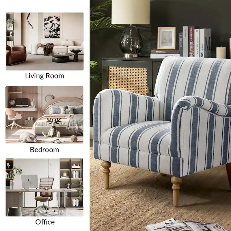 Fauteuil rayé classique et contemporain avec pieds tournés