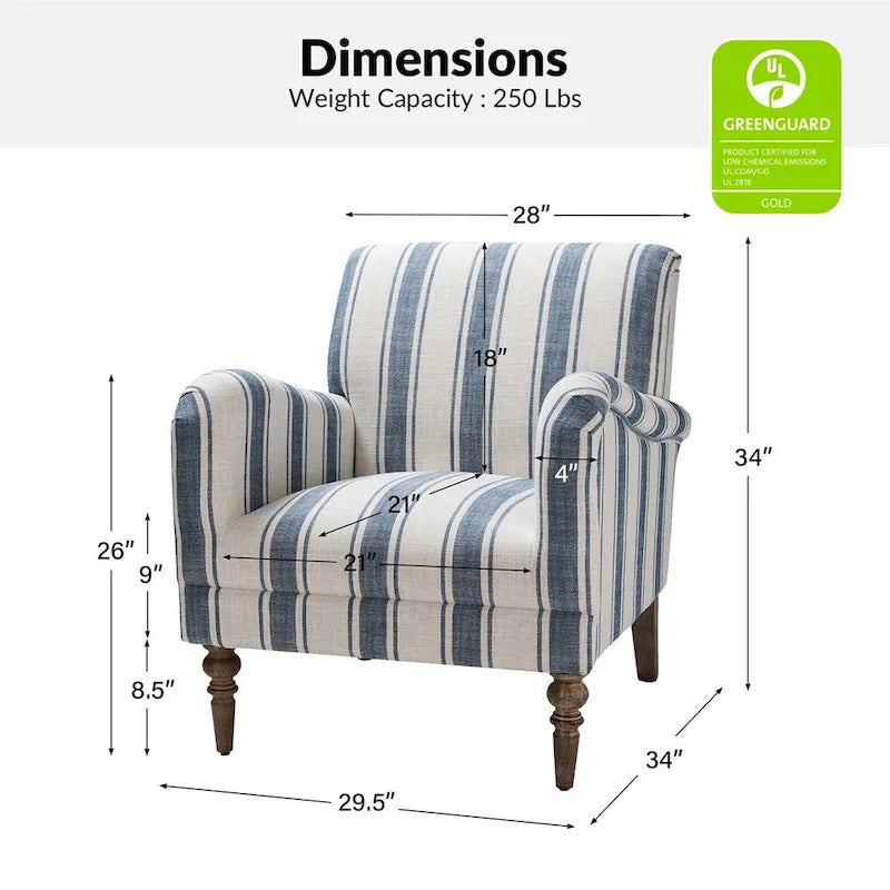 Fauteuil rayé classique et contemporain avec pieds tournés
