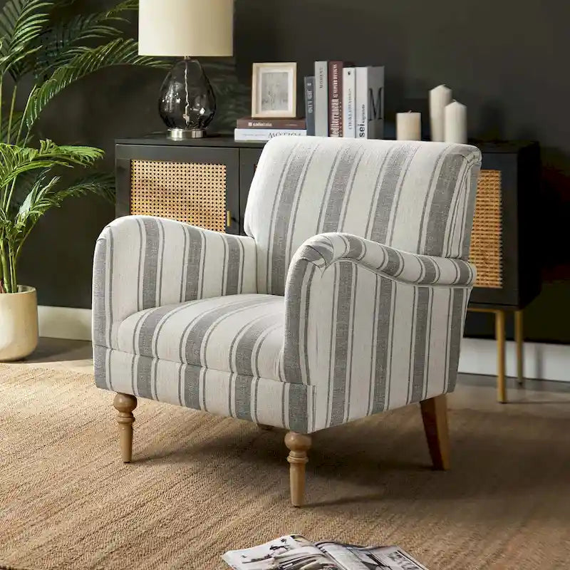 Fauteuil rayé classique et contemporain avec pieds tournés