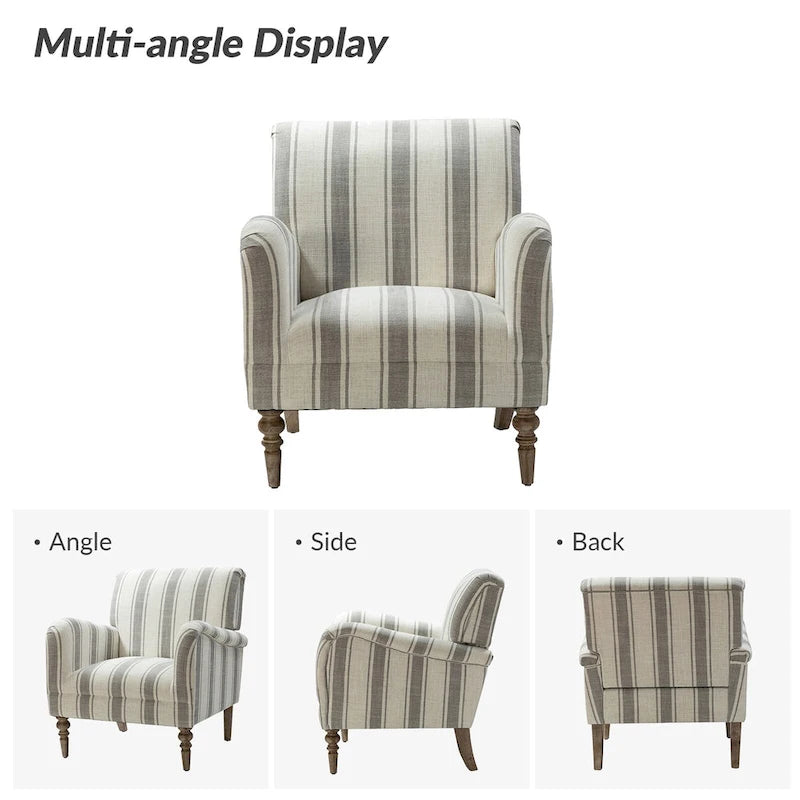 Fauteuil rayé classique et contemporain avec pieds tournés