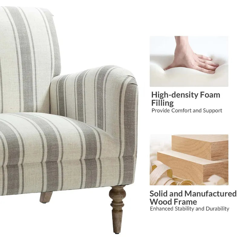 Fauteuil rayé classique et contemporain avec pieds tournés