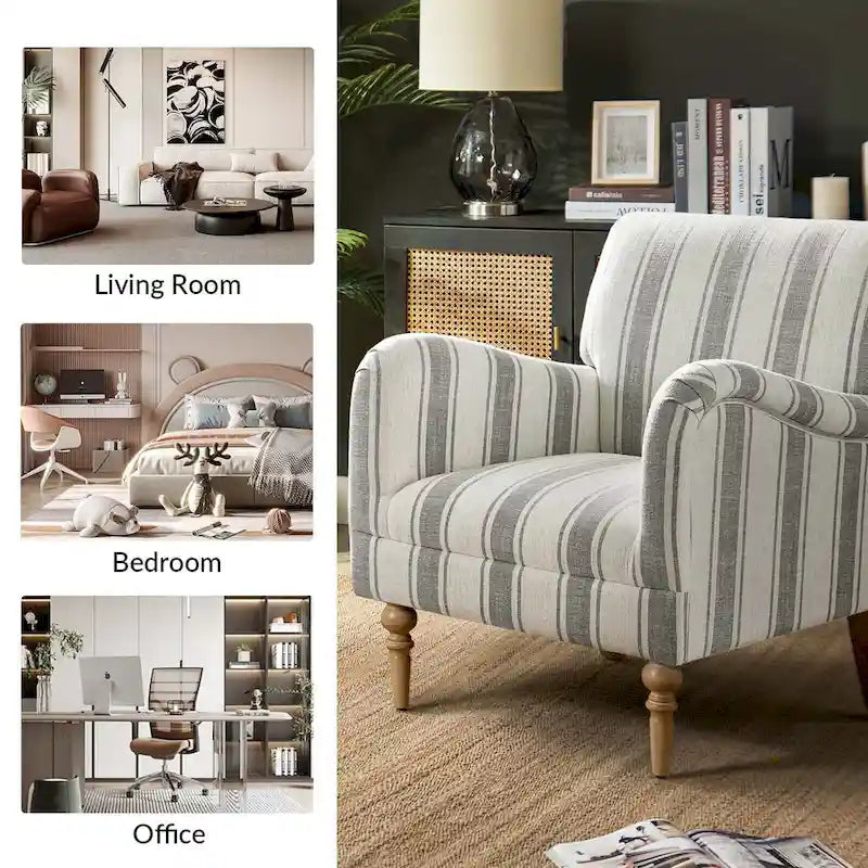 Fauteuil rayé classique et contemporain avec pieds tournés
