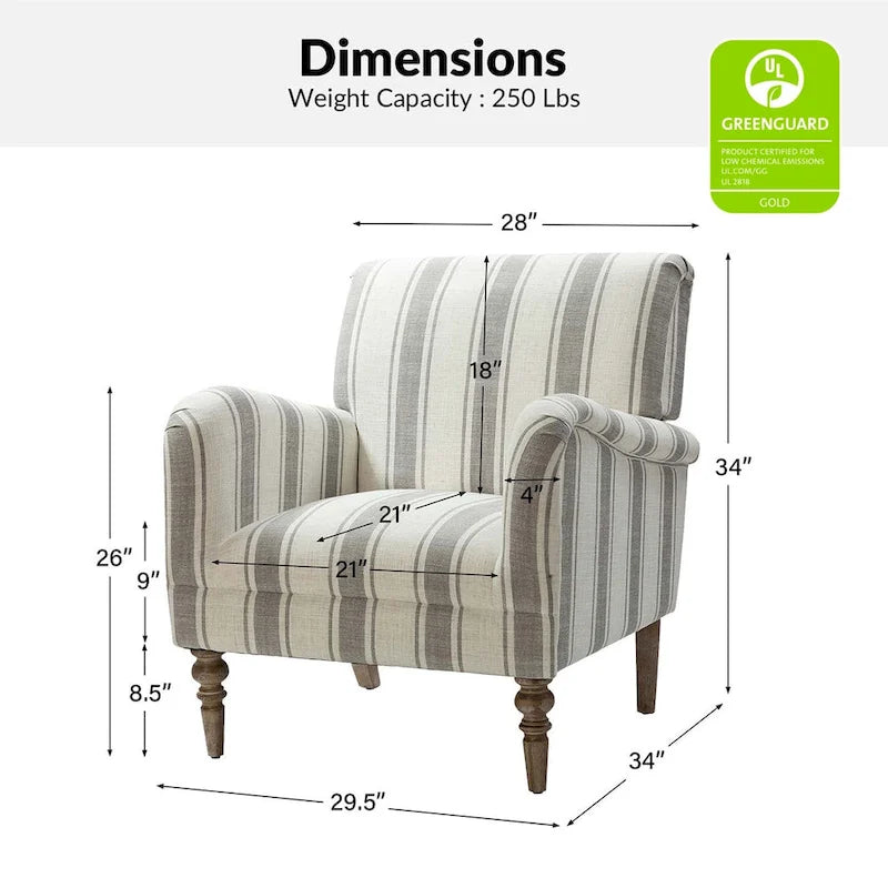 Fauteuil rayé classique et contemporain avec pieds tournés