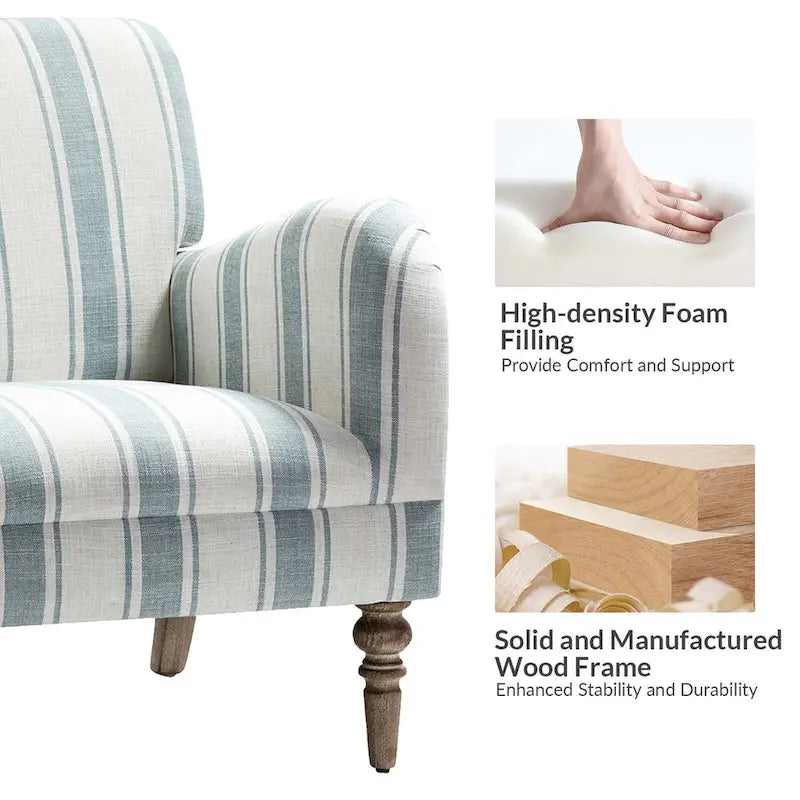 Fauteuil rayé classique et contemporain avec pieds tournés