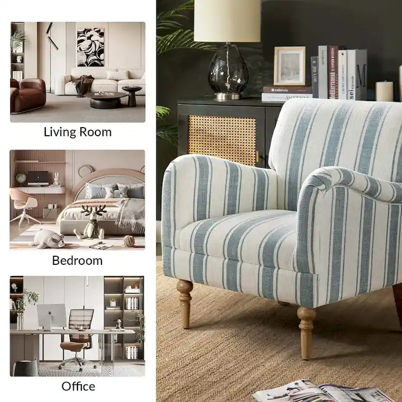 Fauteuil rayé classique et contemporain avec pieds tournés