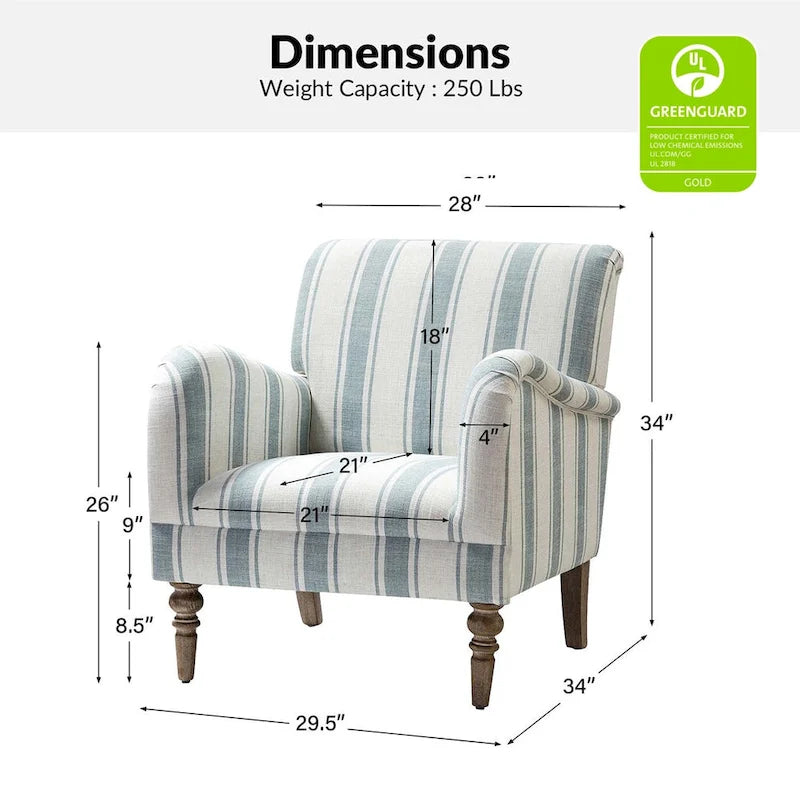 Fauteuil rayé classique et contemporain avec pieds tournés