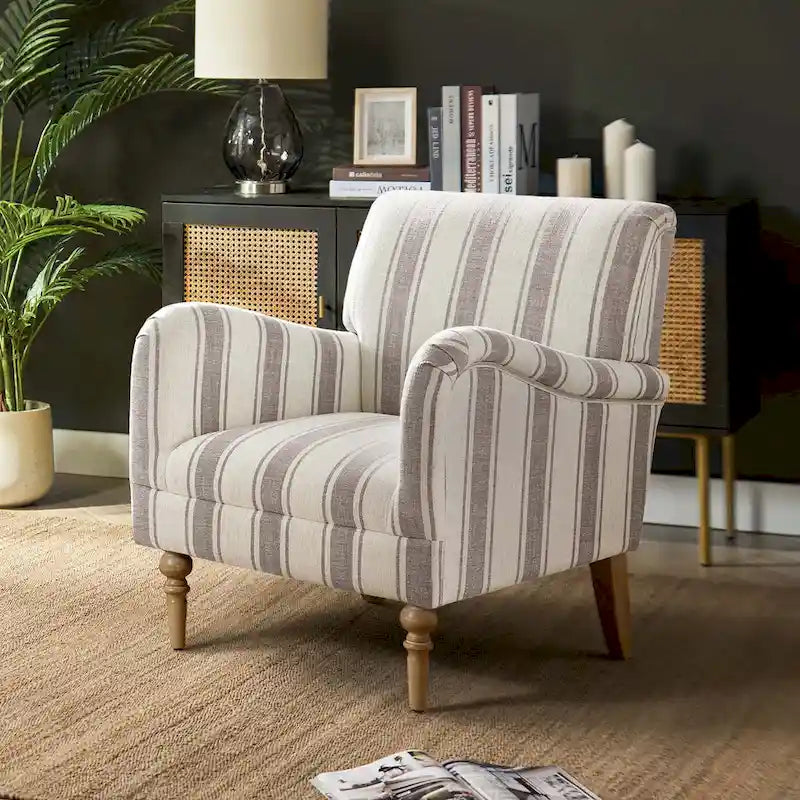 Fauteuil rayé classique et contemporain avec pieds tournés