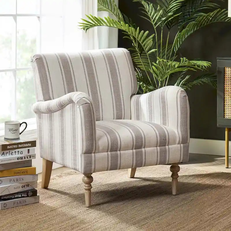 Fauteuil rayé classique et contemporain avec pieds tournés