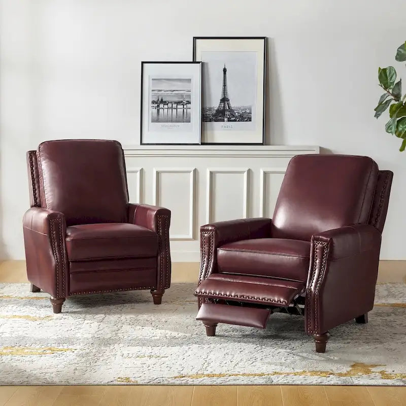 Fauteuil inclinable en cuir véritable style Mid-century Modern avec garniture cloutée – Lot de 2