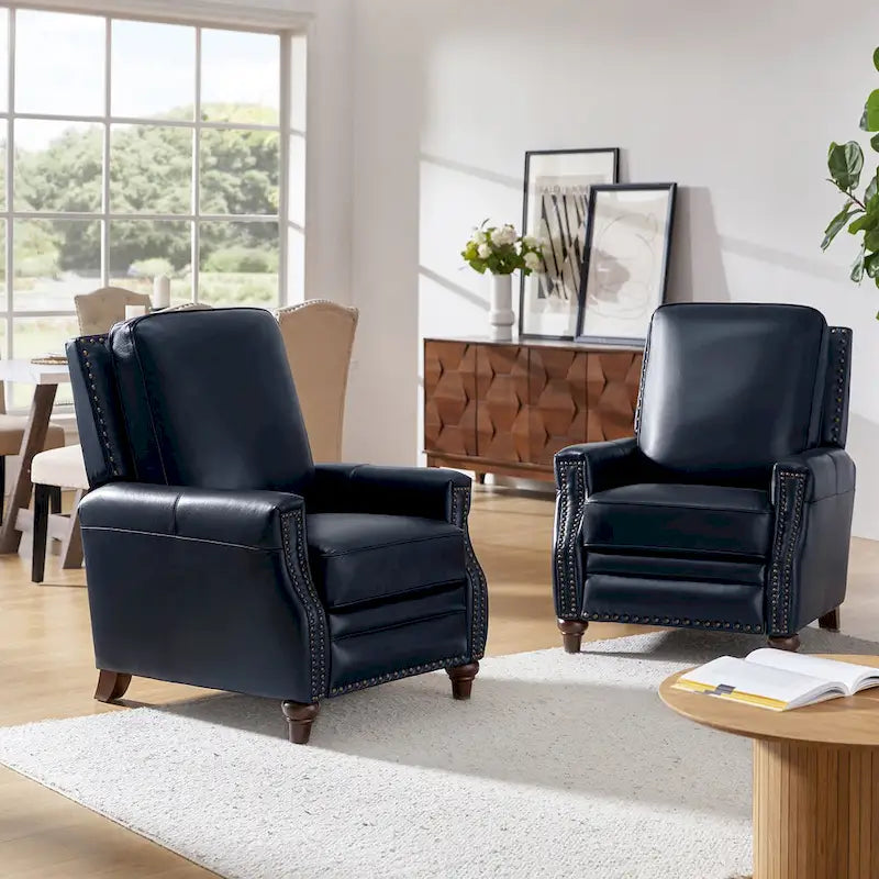 Fauteuil inclinable en cuir véritable style Mid-century Modern avec garniture cloutée – Lot de 2