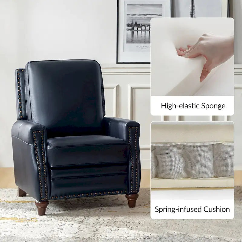 Fauteuil inclinable en cuir véritable style Mid-century Modern avec garniture cloutée – Lot de 2
