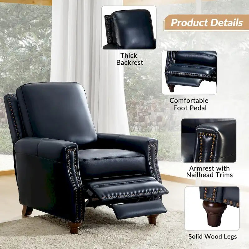 Fauteuil inclinable en cuir véritable style Mid-century Modern avec garniture cloutée – Lot de 2
