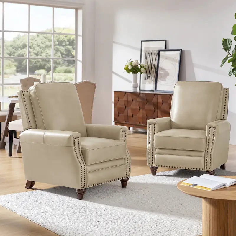 Fauteuil inclinable en cuir véritable style Mid-century Modern avec garniture cloutée – Lot de 2