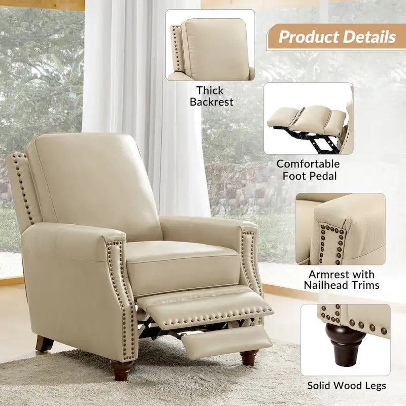 Fauteuil inclinable en cuir véritable style Mid-century Modern avec garniture cloutée – Lot de 2
